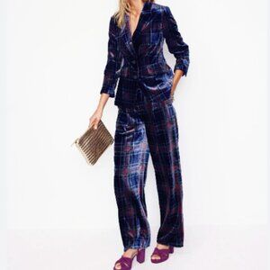 Boden Chiswick Set  Fluid Velvet Blazer And Pants In Navy and Red Check